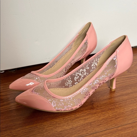 Elegant Pink Floral Women's Heels - Picture 6 of 7